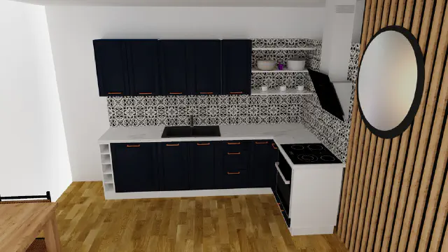 zestaw mebli kuchennych adele 290 cm x 150 cm z frezowanym frontem granat mat