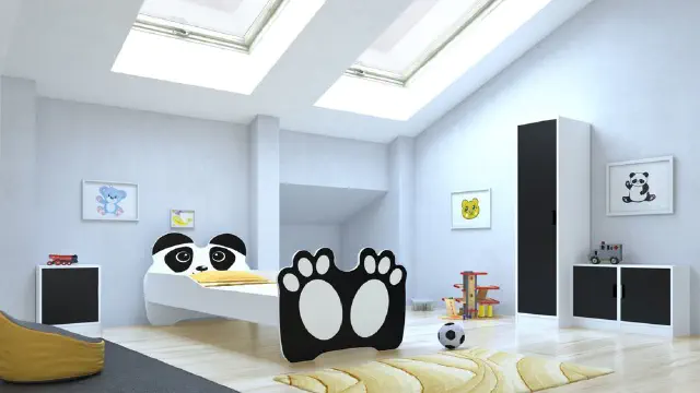 łóżko dziecięce panda biało-czarne z materacem  140 cm
