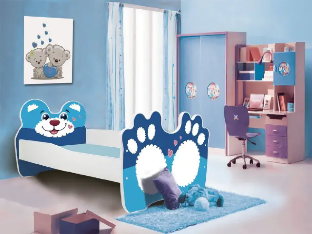 łóżko dziecięce teddy biało-niebieskie z materacem 160 cm