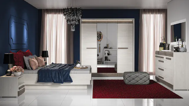zestaw mebli sypialnianych blanco z łóżkiem 160x200 cm i szafą