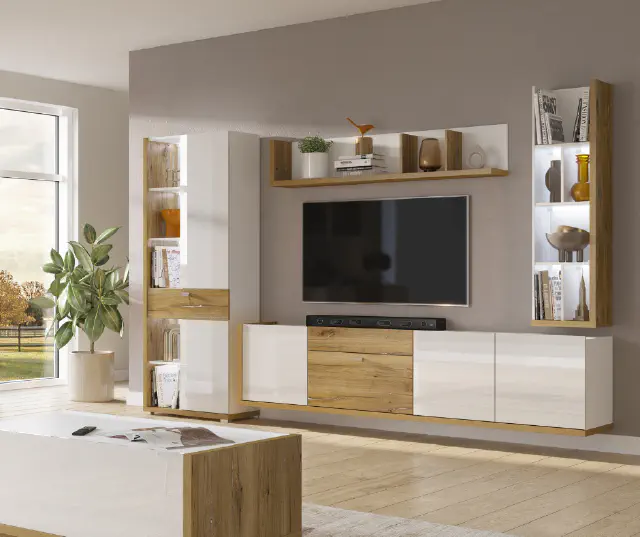 zestaw mebli do salonu lars z wiszącą szafką rtv 220 cm